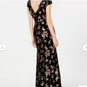 Calvin Klein Sequin Black Copper Velvet Cowl Neck Elegant Dress Gown 16